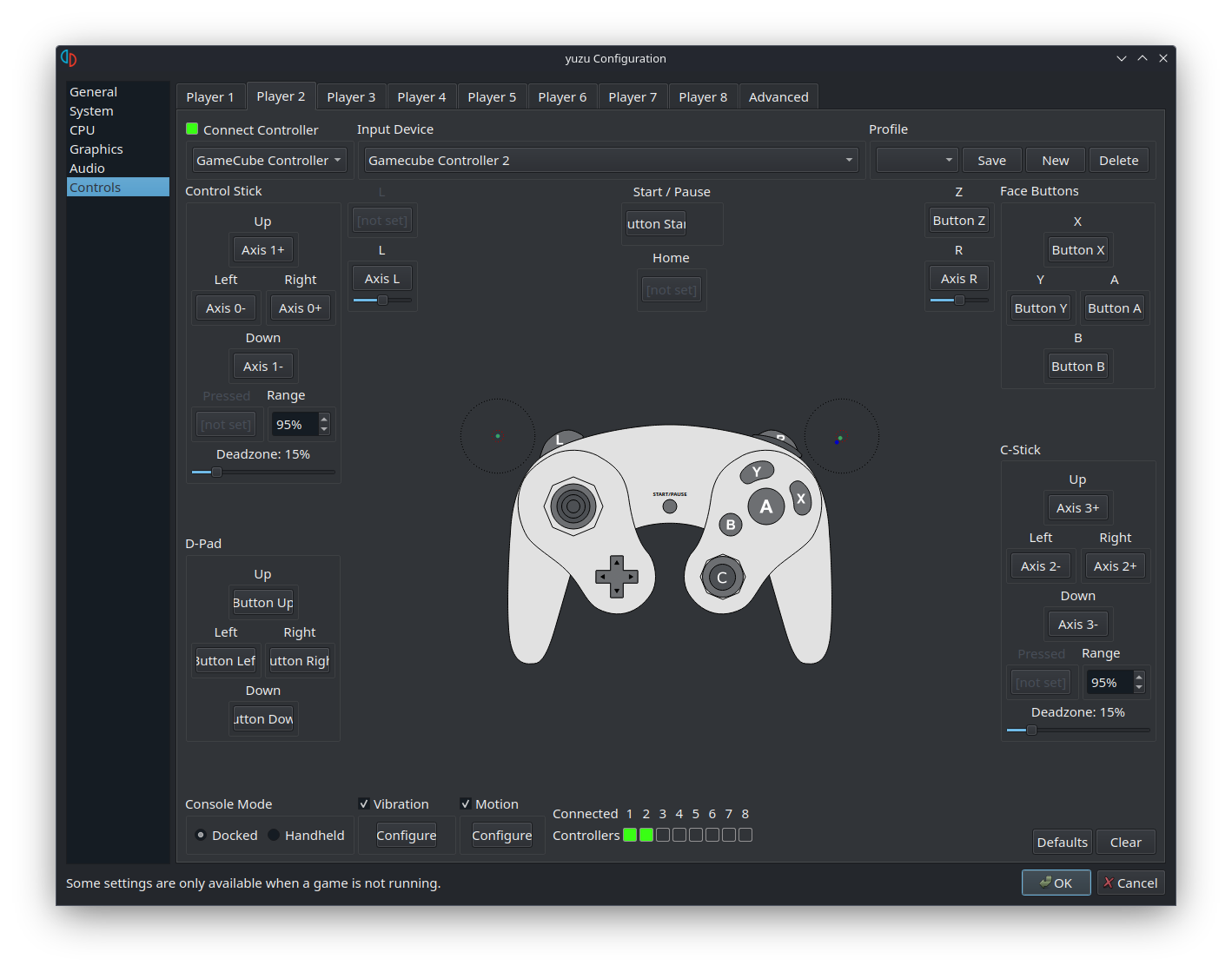 GameCube controller configuration