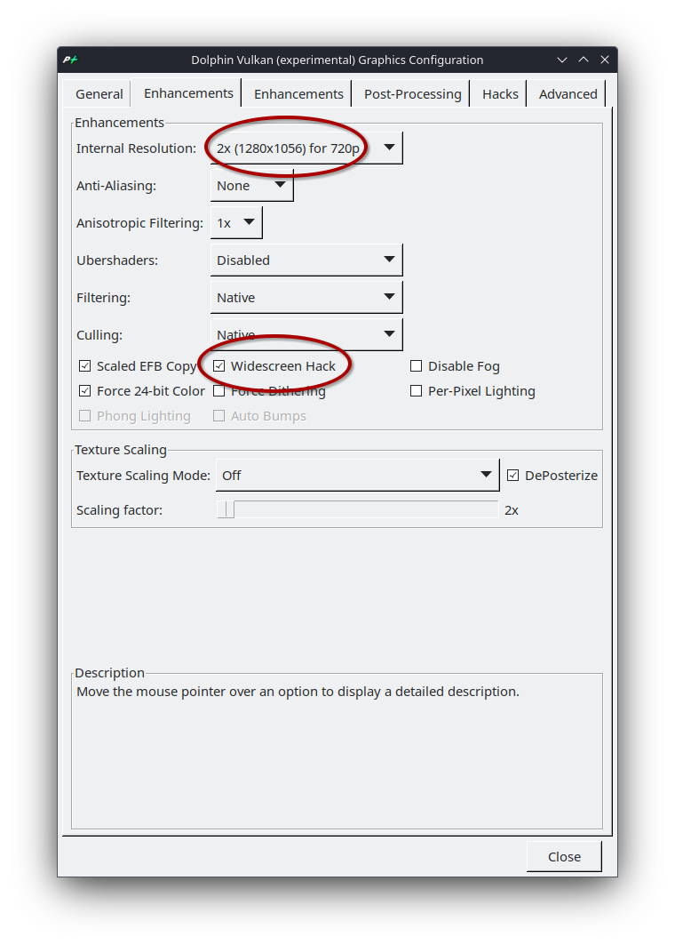 Internal resolution settings